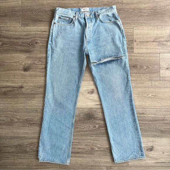 AGOLDE Lana Slice Straight Leg Jeans Size 31 Mid Rise Light Blue 90s Revolve - Picture 3 of 13